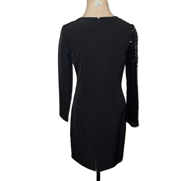 NWT Aidan by Aidan Mattox Sequin Drape Long-sleeve Crepe Sheath Dress Size 2 - Picture 5 of 10